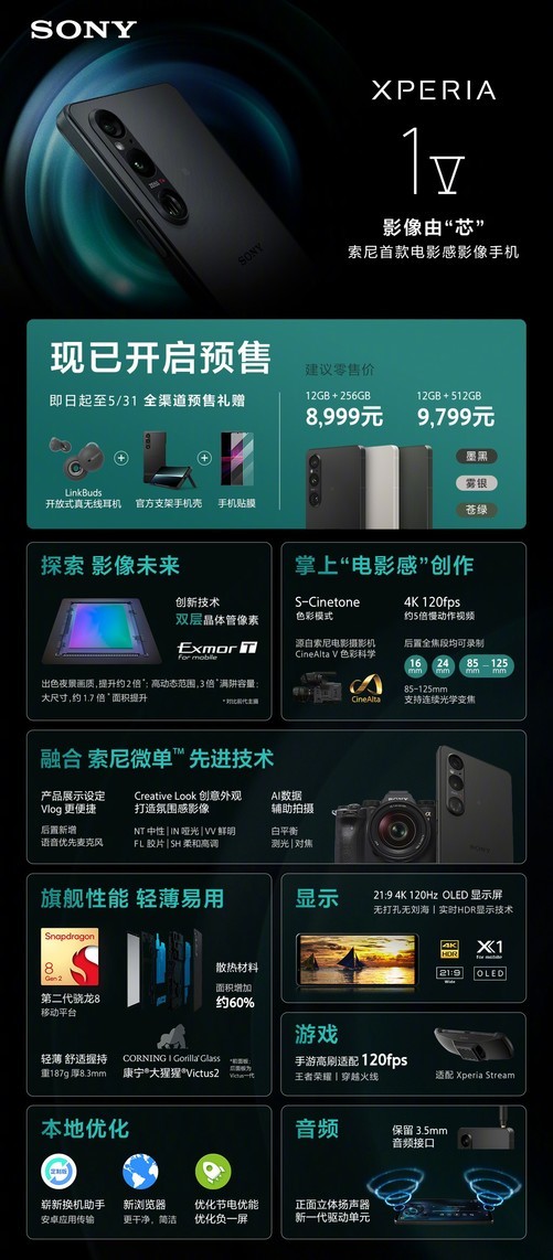 索尼(Xperia 1V 新机开售，主打 4K 全画幅级别电影感影像手机)